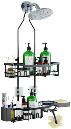 Upgraded Extended Length Shower Organizer with 16 Hooks, Rustproof Shampoo Soap Storage, Large Hanging Bathroom Caddy with Soap and Toothbrush Holder by Joqixon