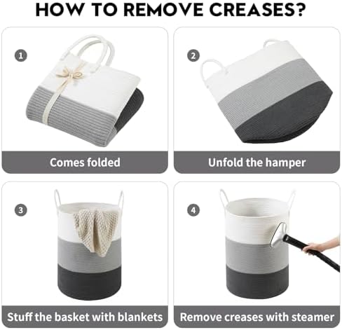 Laundry Basket Hamper Tall Rope Storage Woven for Blanket toys Dirty Clothes in Living Room Bathroom Bedroom (Gradient Grey, 80L/21.3Gal) - Image 6