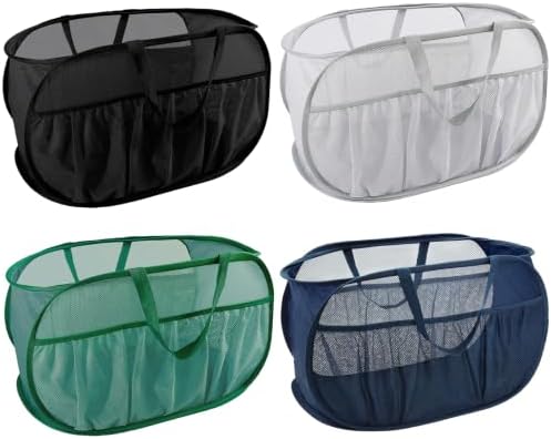 4 Pack Pop Up Laundry Hamper with Convenient Bags, Upgrade Collapsible Laundry Baskets, Foldable Laundry Basket Mesh Light Weight, Easy to Carry Clothes Hampers for Laundry, Dorm, Toys, Travel by BATTOO