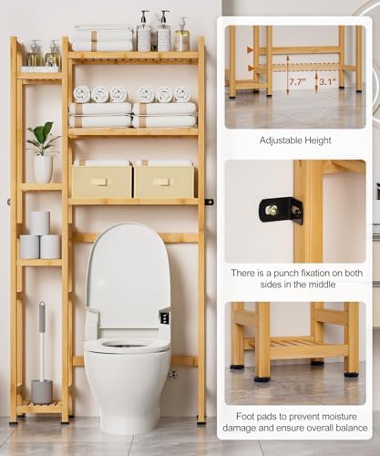Homde Bamboo Over The Toilet Storage Organizer: Basket and Drawer (Natural) - Image 4