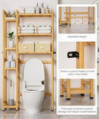 Homde Bamboo Over The Toilet Storage Organizer: Basket and Drawer (Natural) - Image 4