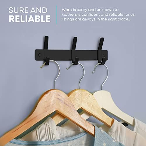 Coat Rack Wall Mount – 9 Inch Stainless Steel Hook Rail with 3 Double Coat Hooks for Hanging – Wall Mounted Entryway Organizer for Coats, Hats, Bags, Towels, Robes, Closet or Bathroom - Black 2 Pack - Image 4
