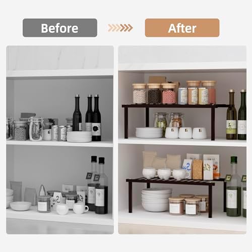 STORAGE MANIAC Expandable Cabinet Organizer Shelf, Set of 4, Brown - Image 4