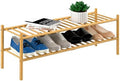 ROMGUAR CRAFT 2-Tier Bamboo Long Shoe Rack, Free Standing Wood Shoe Shelf Storage Organizer for Closet Entryway Stackable 35"x11"x13" (Natural) by ROMGUAR+CRAFT