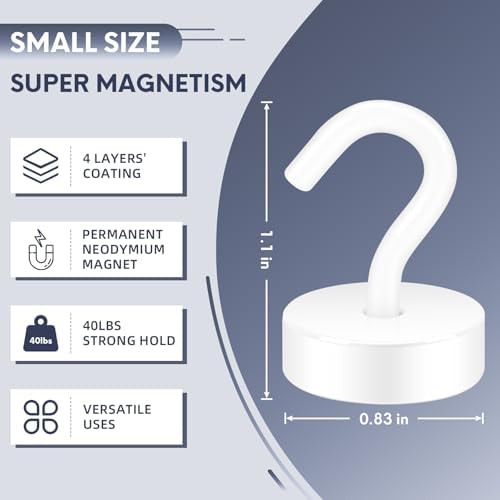 Neosmuk Magnetic Hooks Steel Tube Design for Cruise,40lb+ White,10 Pack - Image 6