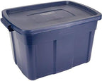 Rubbermaid Roughneck Tote 25 Gal, 4 Pack, Made in USA, Dark Indigo Metallic, Rugged Plastic Stackable Storage Bins with Lids and Handles by Unknown