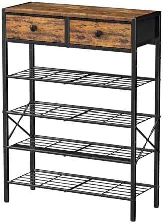 5 Tier Shoe Rack with 2 Drawers, 16-20 Pairs Rustic Brown by UNITSTAGE