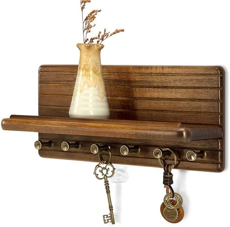 Rebee Vision Acacia Wood Key Holder Wall Mount for Entryway, Brown by REBEEVISION