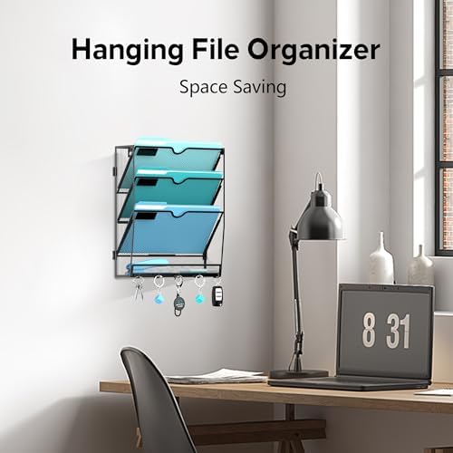 4-Tier Wall File Organizer and Mail Organizer with 5 Hooks, 2 Pack - Image 5