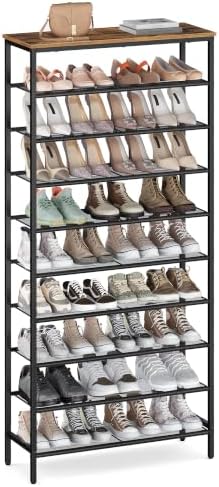 VASAGLE Shoe Rack with 9 Mesh Shelves and 1 Large Top for Bags, Steel Frame by VASAGLEbySONGMICSHOME