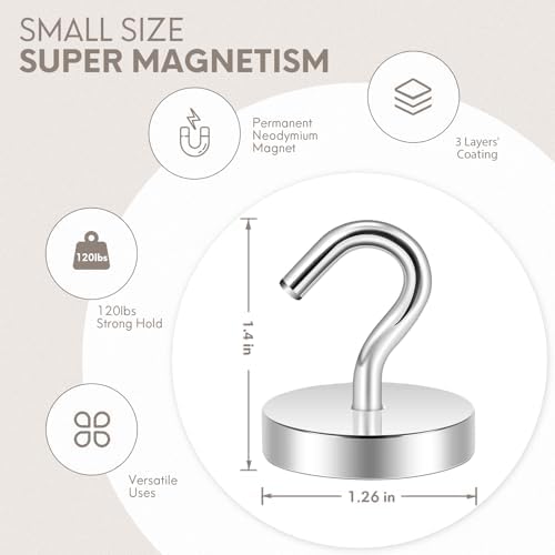 Neosmuk Magnetic Hooks Steel Tube Design for Cruise,130lb+ Silver,10 Pack - Image 3