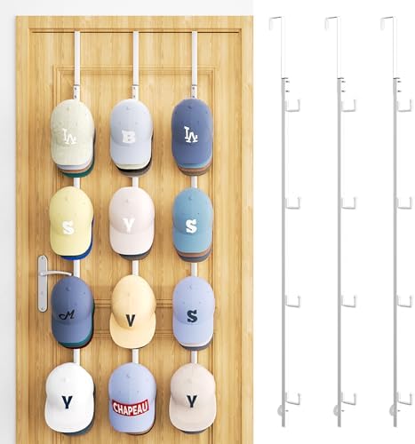 SWTYMIKI Over Door Hat Organizer - 3 Packs Metal Hanging Hat Rack with 12 Hooks Design, Baseball Cap Hanger Organizer Storage Holds up to 60 Caps for Door, Bedroom, Closet by SwtyMiki-TidyHomeSweetLife