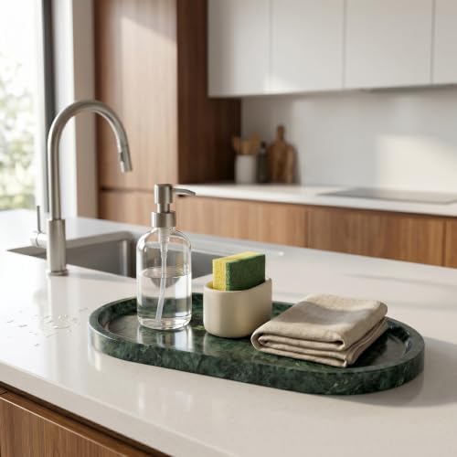 YKAJO Jade Green Oval Marble Tray, 11.8x5.9 Vanity Perfume Organizer Dish - Image 5