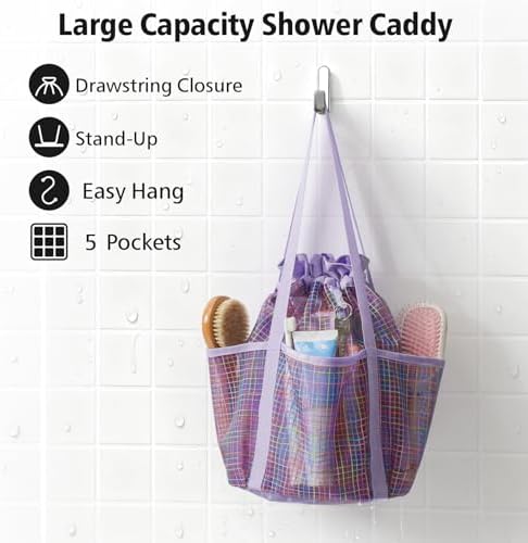 Mesh Shower Caddy Portable with Drawstring - 2-Handle Shower Bag for Dorm - Image 2
