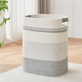 AINUOQI Laundry Basket with Handles - Blanket Basket & Hampers for Bedroom Aesthetic, Laundry Hamper & Blanket Storage for Living Room, Clothes Hamper, Tall, Large 17" x 14" x 22”, Grey & White by AINUOQI