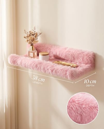 Pink Plush Acrylic Bathroom Floating Shelf with Front Lip, Wall Mounted - Image 5