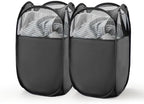 TECHMILLY Pop Up Foldable Laundry Basket, Mesh Laundry Hamper with Reinforced Handles for Dirty Clothes Storage in Dorm, Laundry Room, Bathroom, Black(Fabric), 2 Pack by TECHMILLY