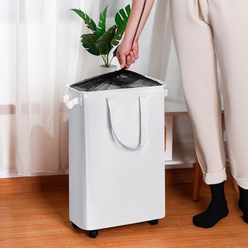 efluky Slim Laundry Hamper with Wheels, Rolling Laundry Basket for Clothes, Small Laundry Basket for Bedroom, Dorm and Laundry Room, 60L (12.7 Gallons) White - Image 2