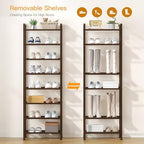 usikey 8 Tiers Narrow Shoe Rack 16-24 Pairs, Sturdy Metal Tall Shoe Rack with 4 Hooks, Slim Shoe Storage Organizer with Metal Shelf, Space Saving Vertical Shoe Shelf for Closet Entryway, Bronze - Image 6