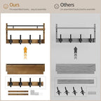 29 inch Coat Rack Wall Mount with Shelf, Entryway Wall Shelf with Hooks, Heavy Duty Coat Hanger Wall Mount with Key Holders and Mail Organizer for Living Room, Bedroom, Brown - Image 3