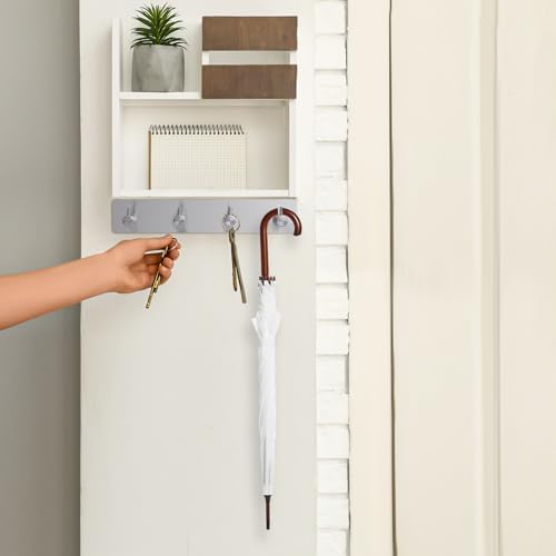 Key Holder with 4 Hooks,Adhesive Key Hanger Organizer for Wall Mount - Image 3