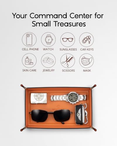VLANDO Valet Tray, Foldable PU Leather Catchall Tray, Orange Black - Image 2