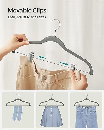 SONGMICS 20-Pack Pants Hangers, Velvet Hangers with Adjustable Clips - Image 3