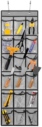 Over Door Hanging Tool Storage Bag Wall Mounted Screw Organizer Garage Accessories Organization with Clear Pockets (18 pockets) by TEMUORG
