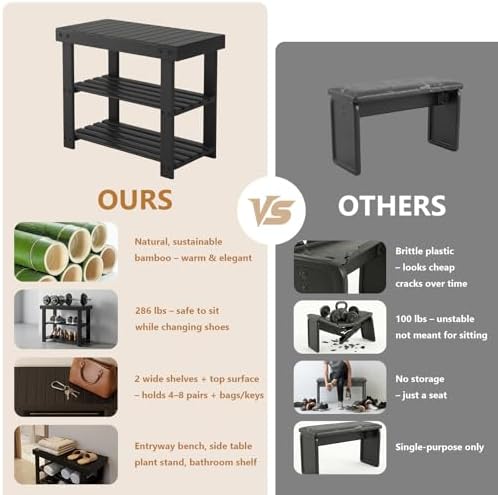 Sweetcrispy 3-Tier Shoe Rack Bench for Entryway, 19 Inches, Black - Image 5