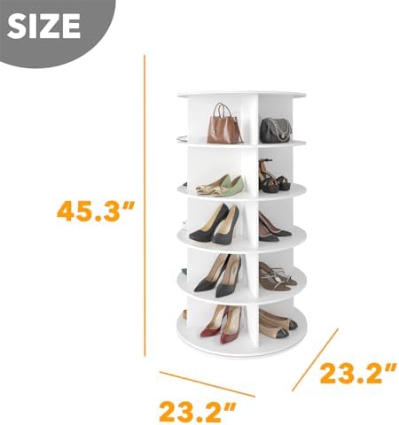 SpaceAid 5 Tier Rotating Shoe Rack Tower, Spinning Shoe Display Lazy Susan, Revolving 360 Shoe Rack Storage Round Carousel, Vertical Handbag Rotate Shoes Closet Organization (5-Tier White) - Image 2