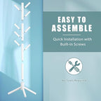 Haddockway Wooden Coat Rack Stand with 8 Hooks New Zealand Pine 3 Adjustable Coat Standing Tree Easy Assembly for Coats, Hats, Scarves and Handbags for Entryway, Hallway, Bedroom, Office, white - Image 4