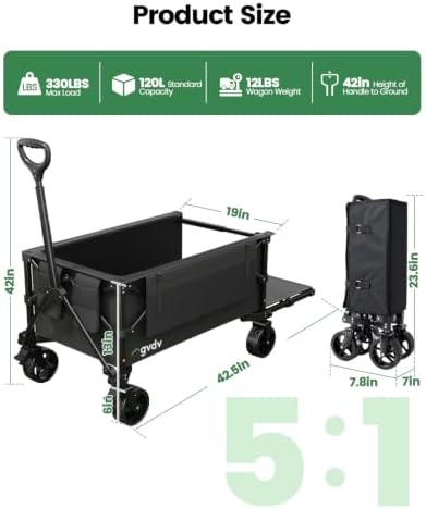 GVDV CW35 Plus Wagon Carts Foldable with Tailgate, 42 in Extended Handle - Image 3