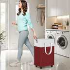 HomeHacks 75L Rolling Laundry Basket with 4 Wheels Collapsible Red - Image 5