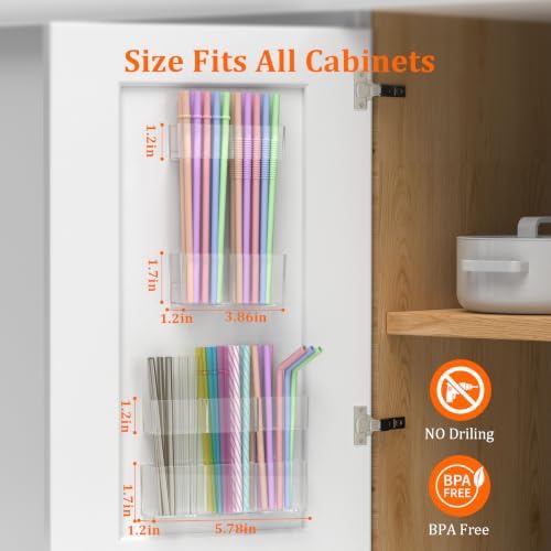 Small Acrylic Straw Holder for Cabinet Door, Adjustable Two-Part - Image 2