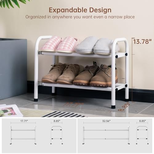 Gonfoam Expandable 2-Tier Shoe Rack for Closet and Entryway, White - Image 4