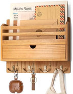 Rebee Vision Mail Organizer Wall Mount with Drawer for Entryway,Light Brown by REBEEVISION
