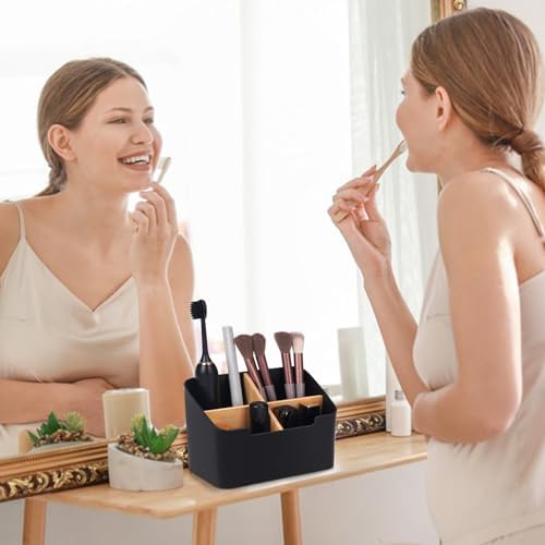 Ayswupt Toothbrush Holders for Bathrooms,Electric Toothbrush and Toothpaste Holder with Divider for Bathroom Countertop Organizer,Toothbrush Caddy for Kids Family Counter Vanity Storage Black - Image 6