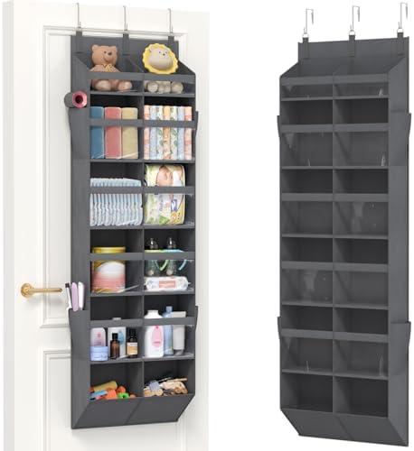 Lifewit 1 Pack Over the Door Organizer, 12 Section Clear Window Hanging Storage with 4 Side Pockets, Sturdy Anti Tilt 40 lbs Load Behind Door for Closet, Bedroom, Bathroom, Nursery, Dorm, Dark Gray by Lifewit