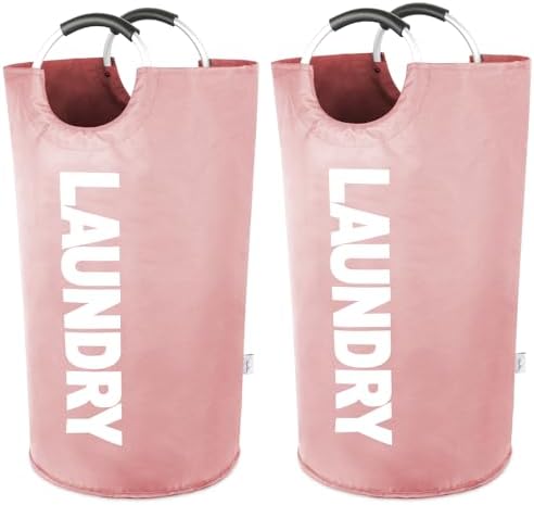 2-Pack Large Laundry Basket, Laundry Hamper Bag with Handles, 95L Pink by SweetMemoLiving