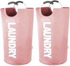 2-Pack Large Laundry Basket, Laundry Hamper Bag with Handles, 95L Pink by SweetMemoLiving