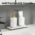 White Marble Pattern Style Water Absorbing Stone Sink Caddy, Bathroom & Kitchen Counter Organizer Tray, Faucet Drying Mat Soap Dish Rack Riser Dispenser Sponge Holder, Gold Metal Feet, 10" x 4" - Image 7