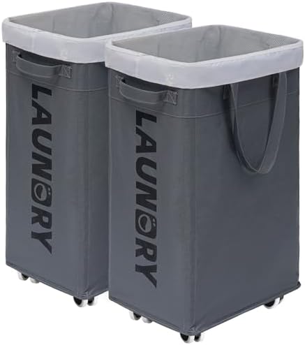 CHICVITA 75L Rolling Laundry Basket with Wheels 2-Pack, Wash Bags, Grey by CHICVITA