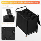 Laundry Sorter 4 Sections 48 Gal, Rolling Laundry Basket with Wheels ＆ Lid - Image 4