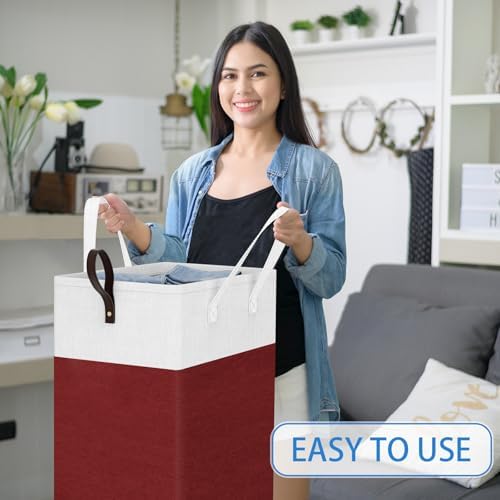 HomeHacks 75L Rolling Laundry Basket with 4 Wheels Collapsible Red - Image 6