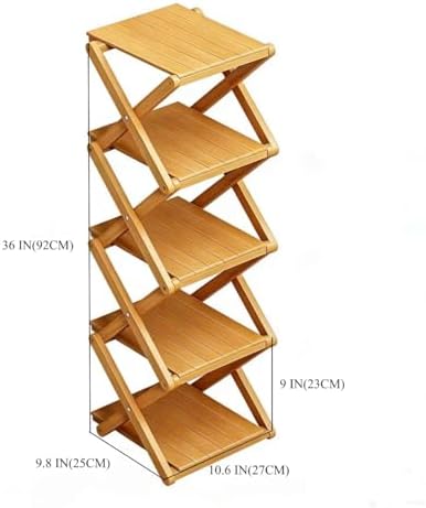 Bamboo Shoe Rack - No Assembly Required, Tall Narrow Foldable Shoe Organizer, Space-Saving Multifunctional Shelf for Entryways, Corners, Bedrooms, Balconies, 5 Layer(Reinforced and Thickened) - Image 3