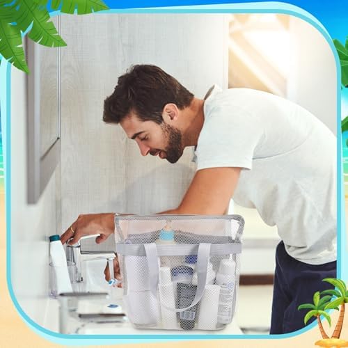 6 Pcs Mesh Beach Bags Bulk Portable Mesh Shower Caddy Bags with Zipper & 2 Pockets Hanging Toiletry and Bath Organizer for Beach Gym Camp Swimming Travel College Dorms (Classic Color) - Image 4