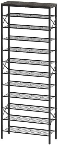 YATINEY 12 Tier Shoe Rack, Large Capacity Shoe Storage Organizer Holds 48 Pairs, Sturdy and Stable, for Entryway, Hallway, Closet, Dorm Room, Charcoal and Black SS12BC by Yatiney
