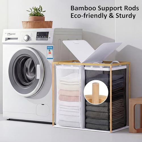 efluky Double Laundry Hamper with Lid and 2 Removable Bags, White - Image 6