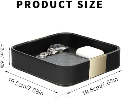 SANZIE Leather Tray Desktop Storage, Trinket Catchall Tray (Black) - Image 5