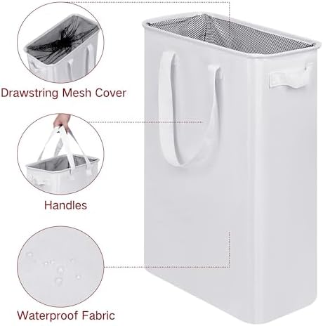 efluky Slim Laundry Basket, Narrow Laundry Hamper with Handles, Collapsible Dirty Clothes Hamper, Tall Laundry Bin for Laundry Room, Dorm and Bedroom, 12.7 Gallons(48L) White - Image 3
